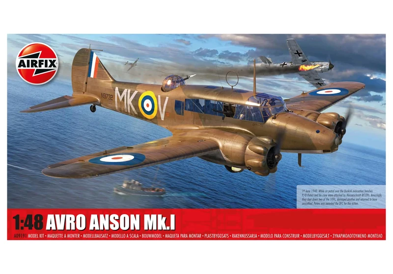 Airfix Model Set - A09191 Avro Anson Mk.I Model Building Kit - Plastic Model Plane Kits for Adults & Children 8+, Set Includes Sprues & Decals - 1:48 Scale Model