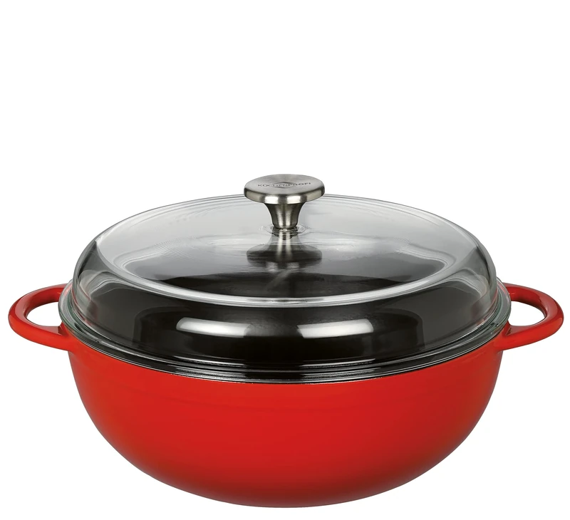Küchenprofi High Cast Iron Enamelled Frying Pan with Side Handles and Glass Lid 28 cm Red
