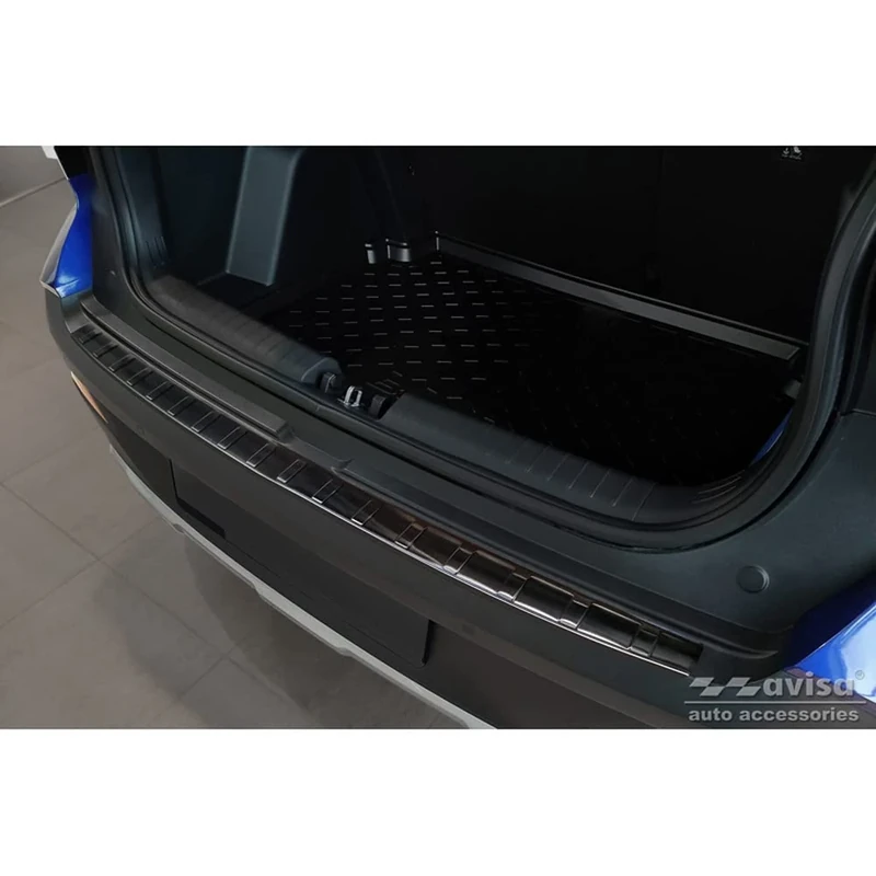 Avisa Black Stainless Steel Rear bumper protector compatible with Hyundai Bayon 2021- 'Ribs'