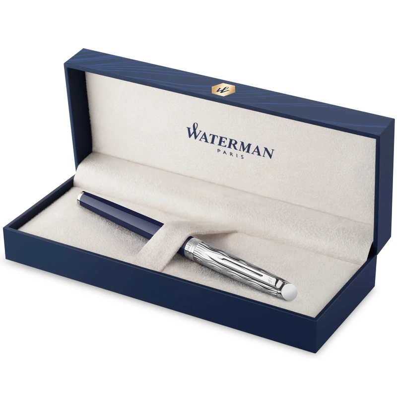 Waterman Hémisphère Fountain Pen | Metal & Blue Lacquer | Chiselled Cap | Stainless Steel Fine Nib | Blue Ink | Gift Box
