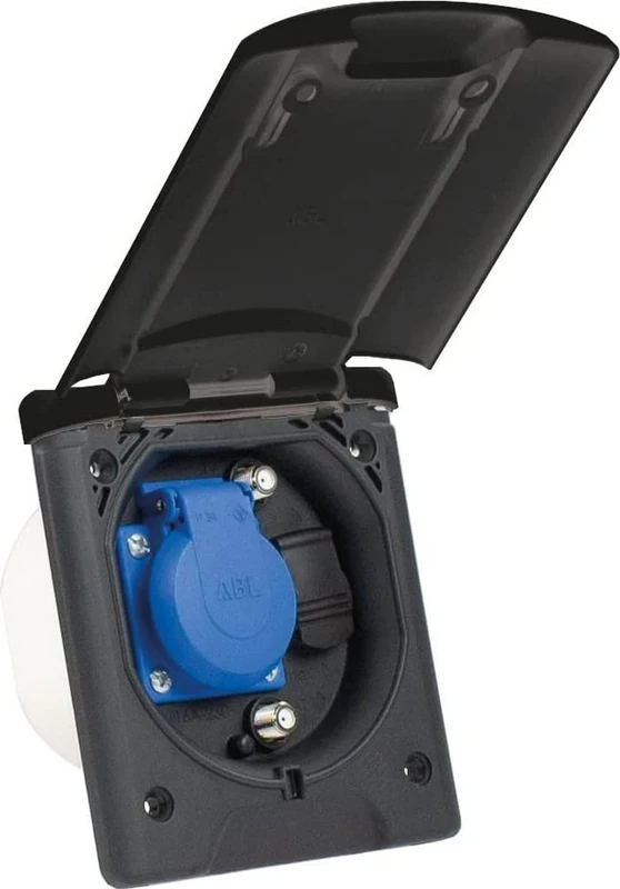 as - Schwabe Multifunctional recessed socket, 1 x 230 V / 16 A earthing contact socket + 2 x SAT sockets + 1 x 12 V DC, with magnetic closure, IP44, made in Germany, black, 62474