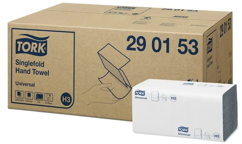 Tork Singlefold Paper Hand Towels White H3, Universal, Economical, 15 x 300 Sheets, 290153