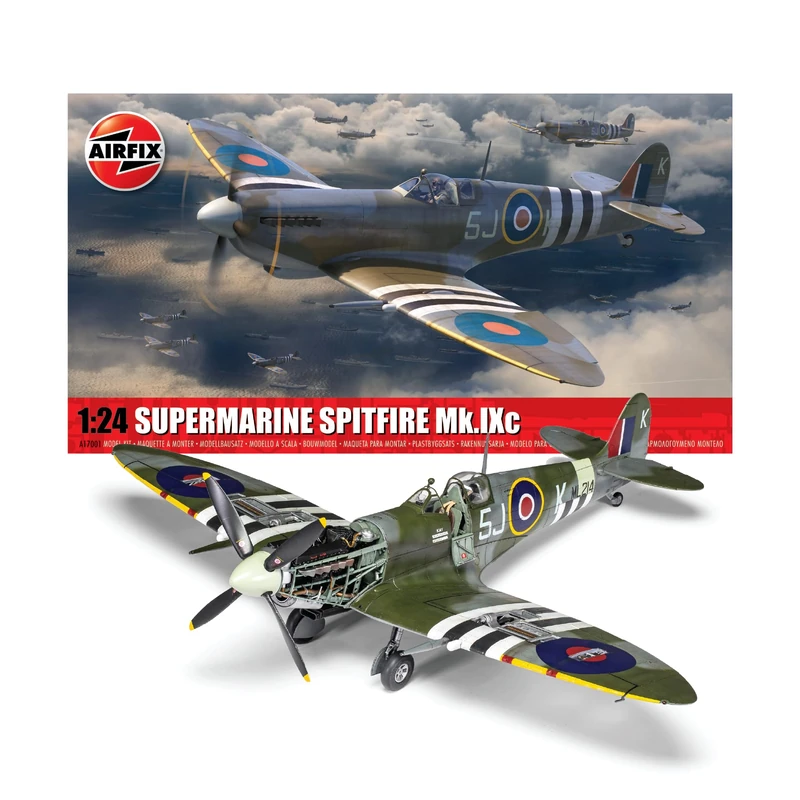 Airfix Supermarine Spitfire Mk.IXc Model Aircraft Kit, 1:24 Scale Plastic Model Aircraft/Plane Kits, 433 Piece WW2 Model Kit for Experienced Modeller Ages 8+, Includes Sprues & Decals