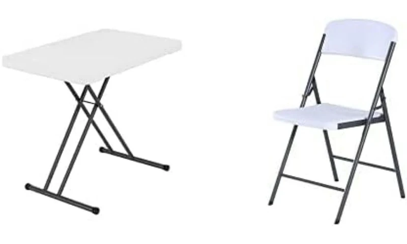 LIFETIME 28241 Adjustable Height Personal Table, 30 Inch with Essential Folding Chair, White Granite