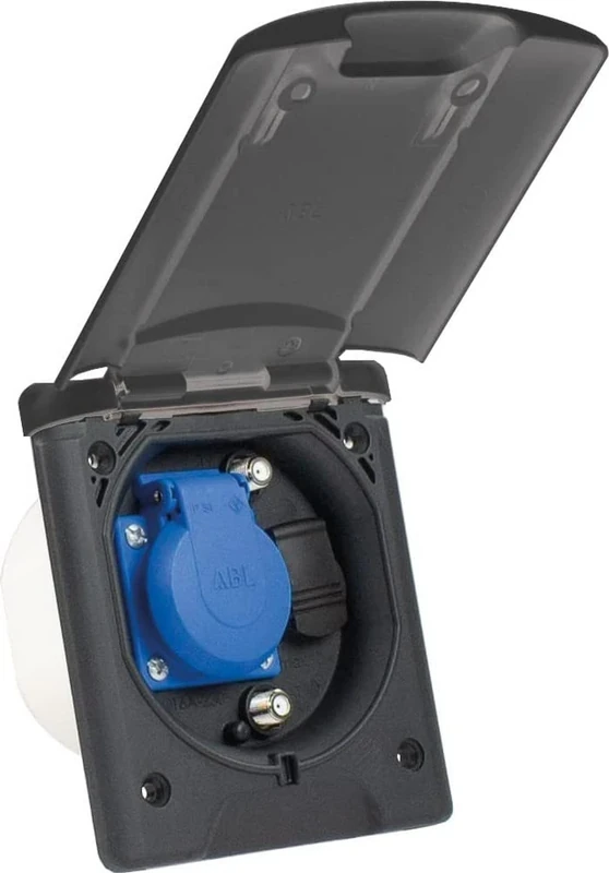 as - Schwabe Multifunctional recessed socket, 1 x 230 V / 16 A earthing contact socket + 2 x satellite sockets + 1 x 12 V DC, with magnetic closure, IP44, made in Germany, anthracite grey, 62475