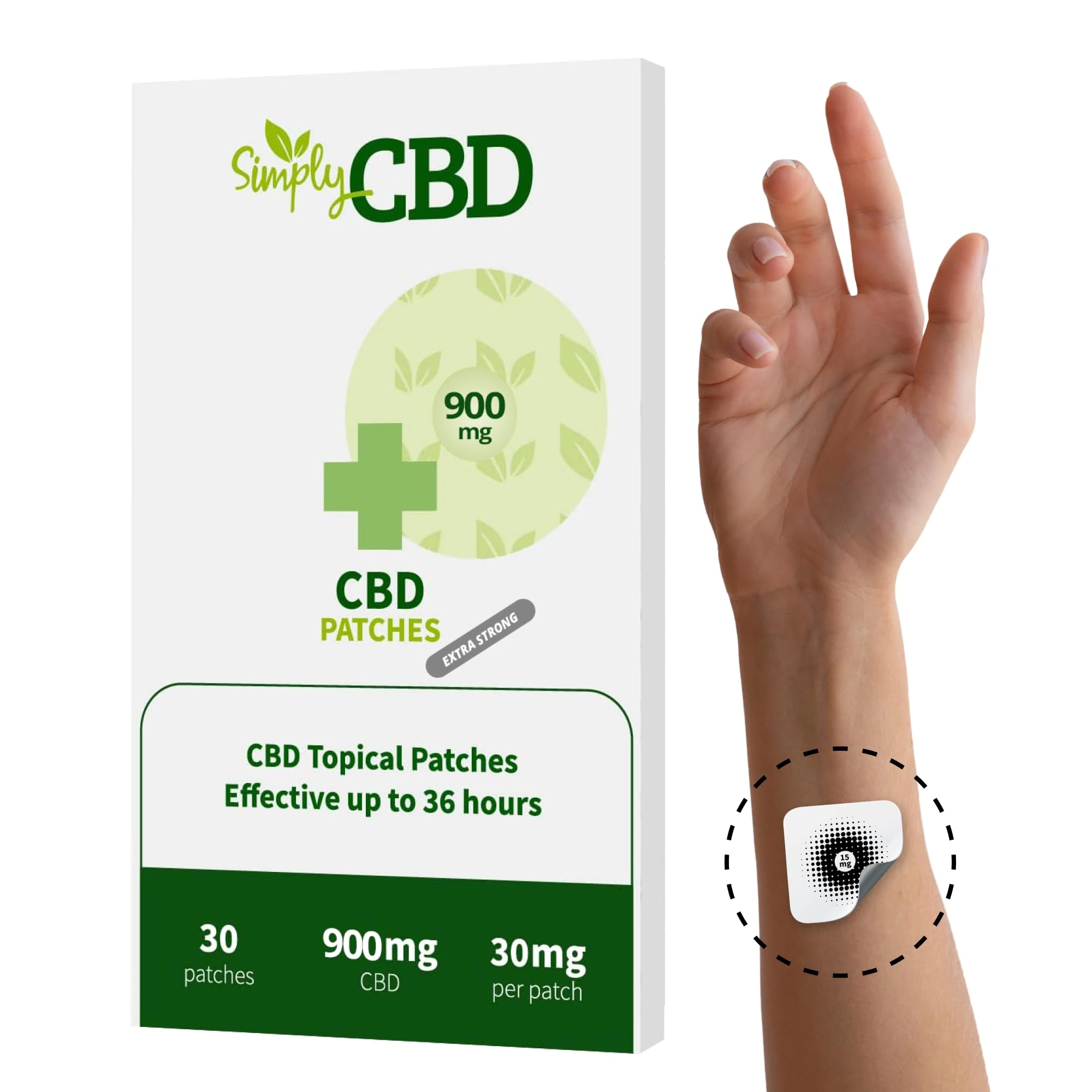Simply CBD Topical Patches - 30 Patches - 30mg Per Patch, White