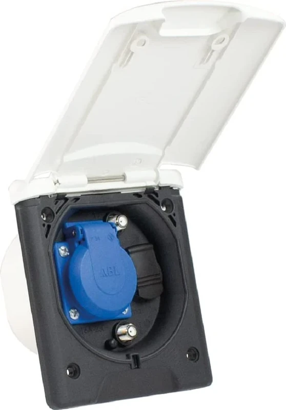 as - Schwabe Multifunctional recessed socket, 1 x 230 V / 16 A earthing contact socket + 2 x SAT sockets + 1 x 12 V DC, with magnetic closure, IP44, made in Germany, white I 62473