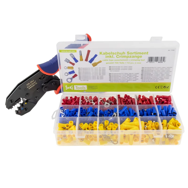 SeKi 17461 Cable Lug Assortment Including Crimping Pliers 700 Pieces No - Image 1
