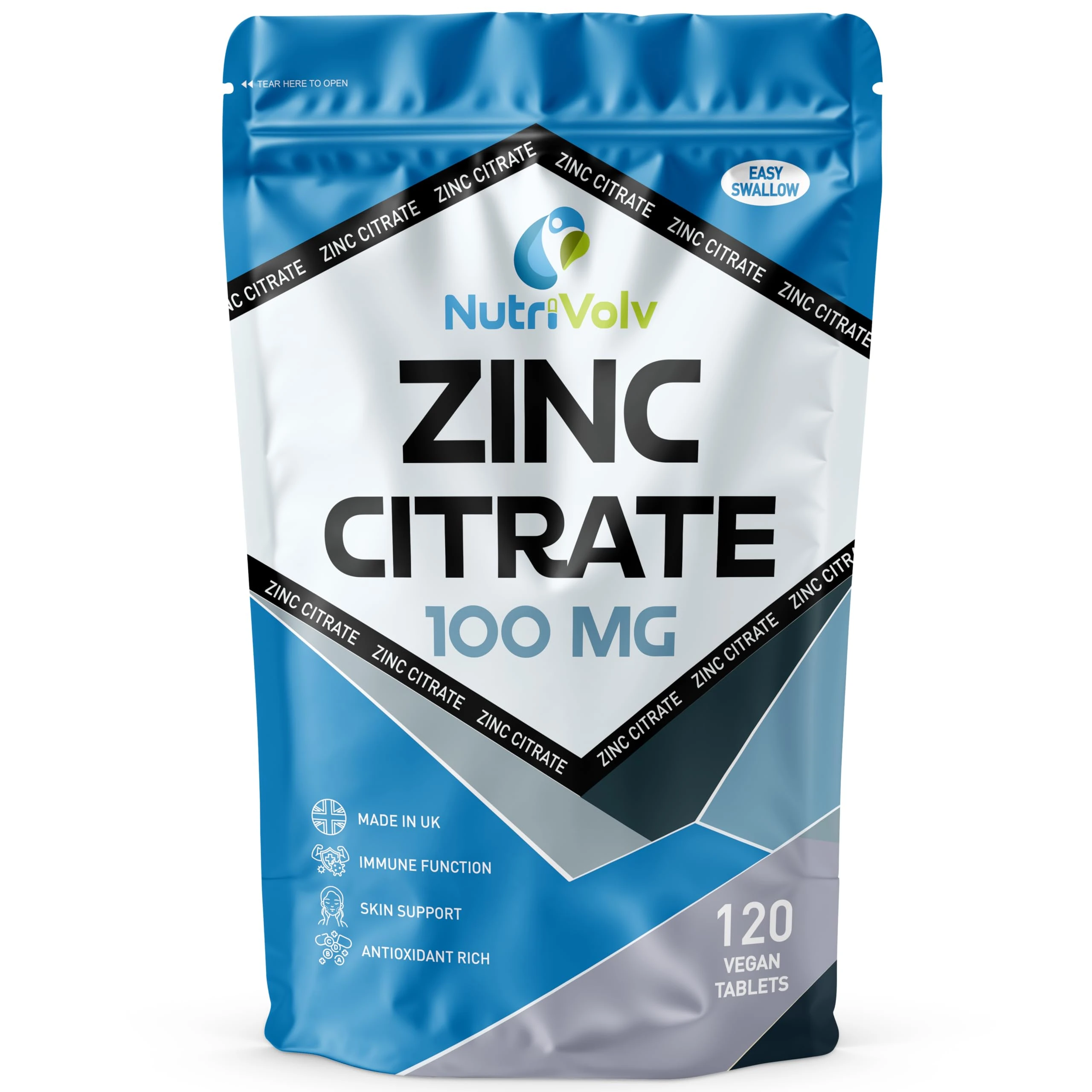 Zinc Citrate 100mg Supplements Immune Health Fertility Vision Acne Skin Hair | 120 Tablets