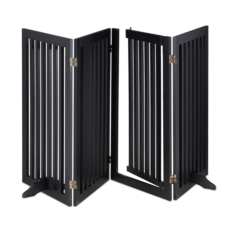 Relaxdays Large Safety Gate with Door, for Pets and Kids, Retractable, Stable Free-Standing Barrier, 92 x 207 cm, Black