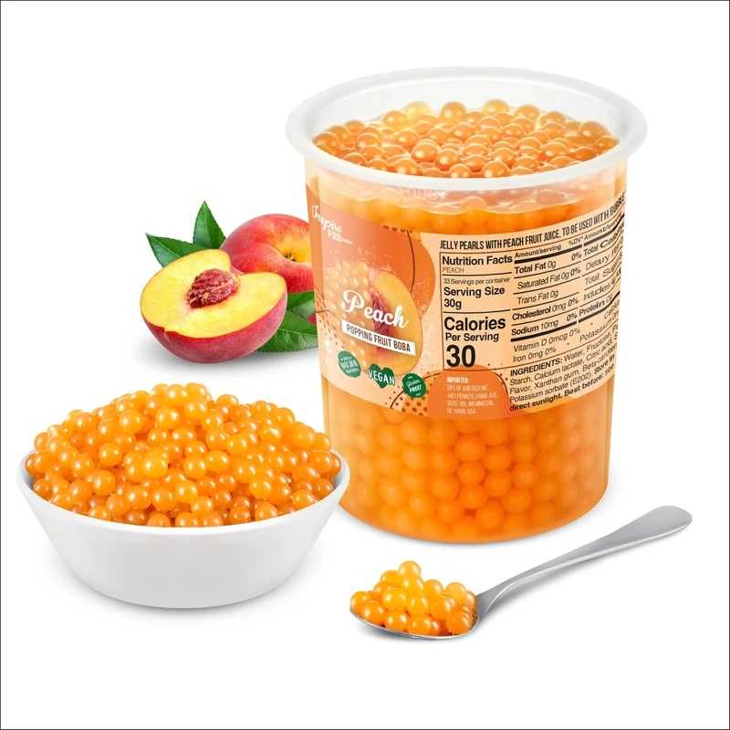 The Inspire Food Company Popping Boba Pearls for Bubble Tea - 1 KG | Peach | Bursting Pearls Bubble | Real Fruit Juice For Shakes, Dessert,Smoothie | 100% Vegan & Glutenfree, No Artificial Colors