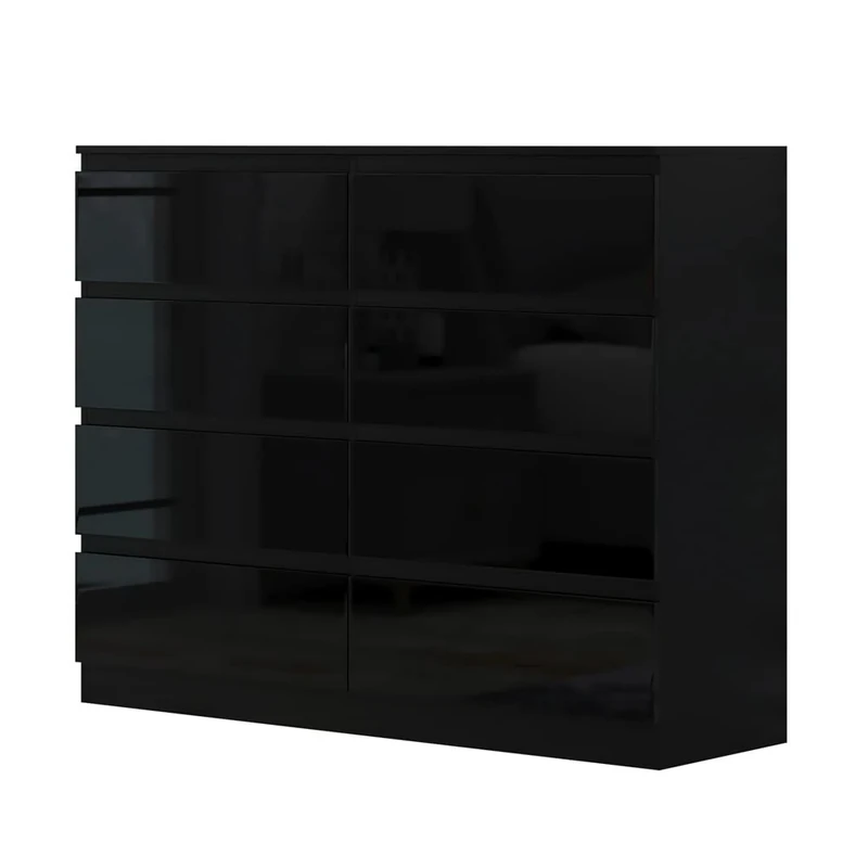 FWStyle 8 Drawer Chest, 40 cm Length x 120 cm Width x 99 cm Height, Black Gloss