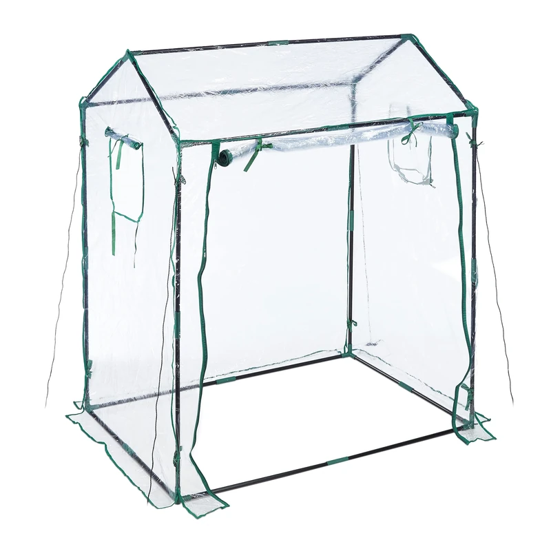 Relaxdays Tomato Greenhouse, PVC film, Walk-in, Tent with Door and Windows, HxWxD 152 x 132 x 92 cm, Transparent/Green