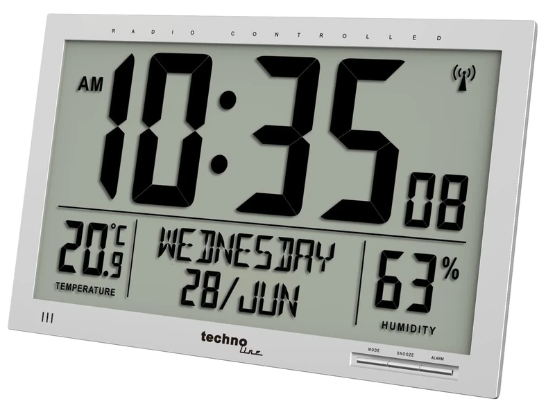 Technoline WS8113 Modern Digital Wall Clock Radio with Indoor and Outdoor Temperature Display