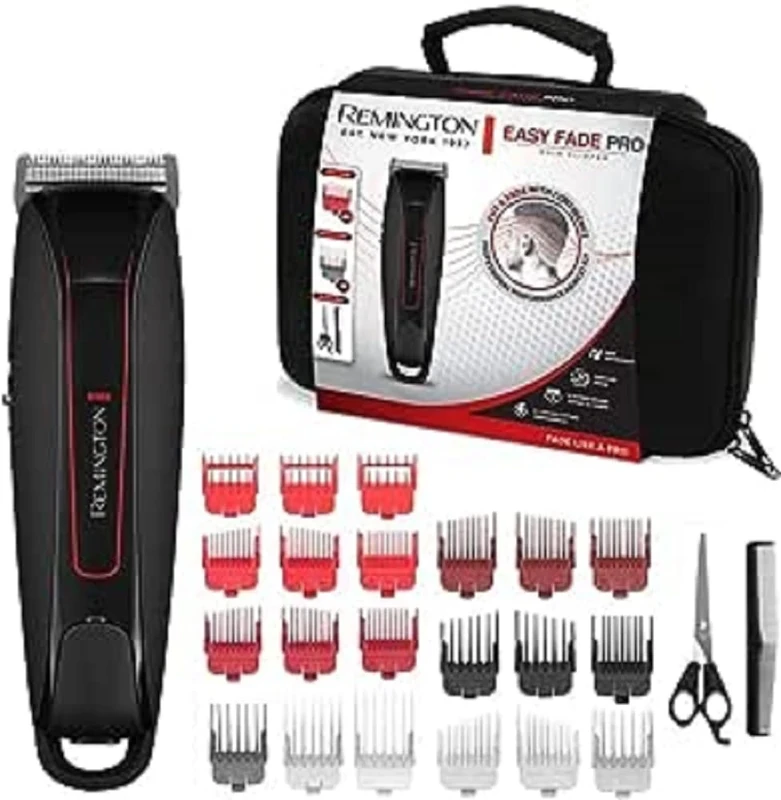 Remington HC550 Hair Trimmer (Self-Sharpening Stainless Steel Blades, 10 Bevelled Fade Combs, 9 Attachment Combs & Other Accessories Set, Mains/Lithium Ion Battery Operation) Hair Trimmer Easy Fade