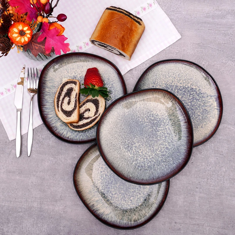 Karaca Black Galactic Reactive Tea Cup Saucer for 4 People, Stylish, Extraordinary, Reactive Dinnerware, Unique, Healthy, Natural, Self-Textured, Organic Form, for Daily Use and Special Occasions