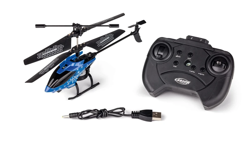 Carson 500507165 Starter Tyrann 230 IR 2Ch RTF Cyan Helicopter Beginner RC Helicopter Remote Control Toy Night Blue
