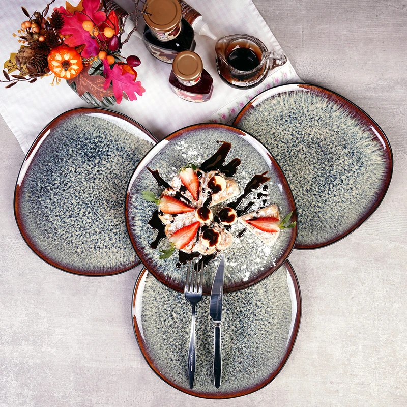 Karaca Black Galactic Reactive Dessert Plate Set of 4, Modern, Stylish, Extraordinary, Reactive Dinnerware, Unique, Healthy, Natural, Self-Textured, Organic Form, for Daily Use and Special Occasions