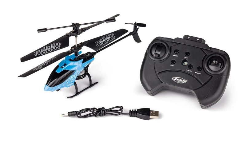 Carson 500507164 Starter Tyrann 230 IR 2Ch RTF Cyan Helicopter, Helicopter, for Beginners, RC Heli, Remote-Controlled Toy
