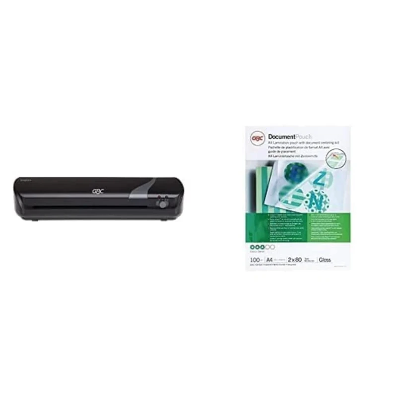 GBC 4402075 A4 Inspire+ Home Laminator, Black with GBC IB585036 A4 2x80 Micron Gloss Laminating Pouches, Pack of 100
