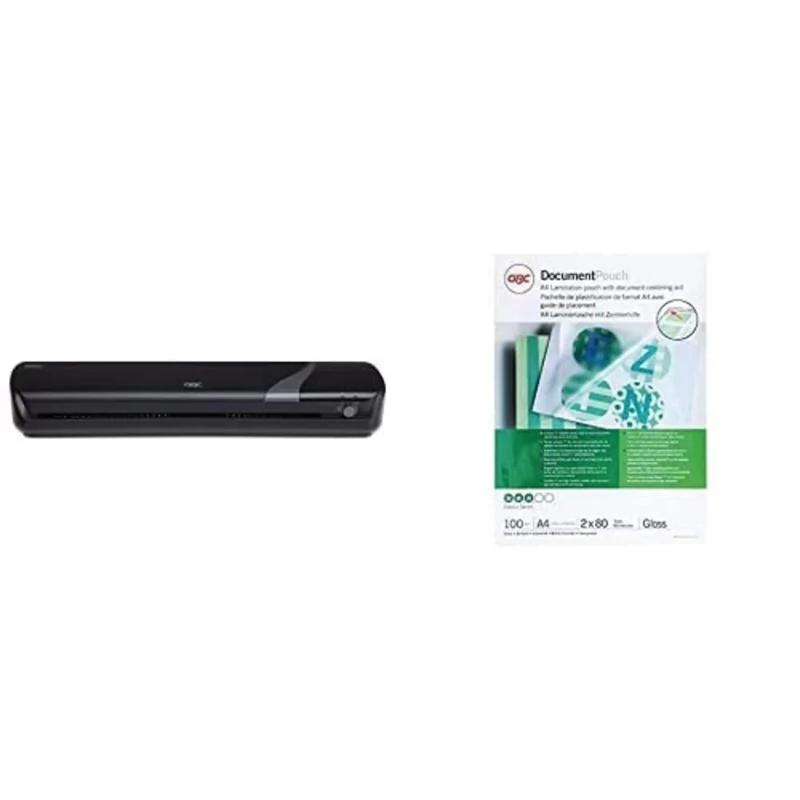 GBC 4402076 A3 Inspire+ Home Laminator, Black with GBC IB585036 A4 2x80 Micron Gloss Laminating Pouches, Pack of 100