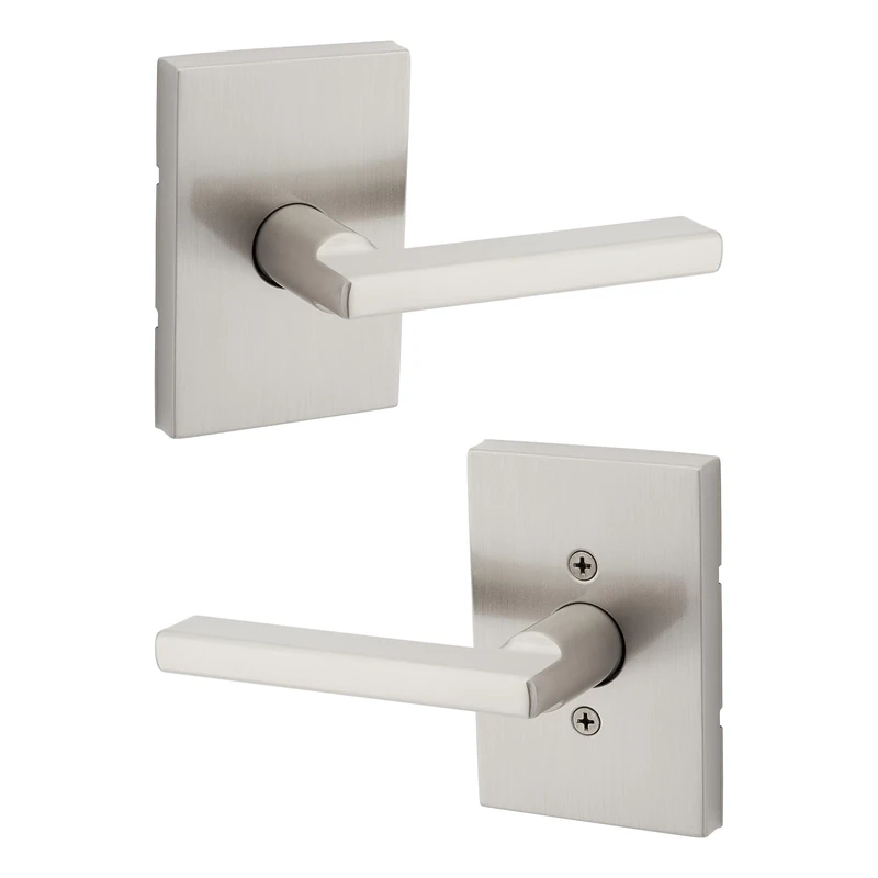 Kwikset Halifax, Door Handle Lever Passage Door for Hall and Closet with Microban, Rectangular Rose in Satin Nickel