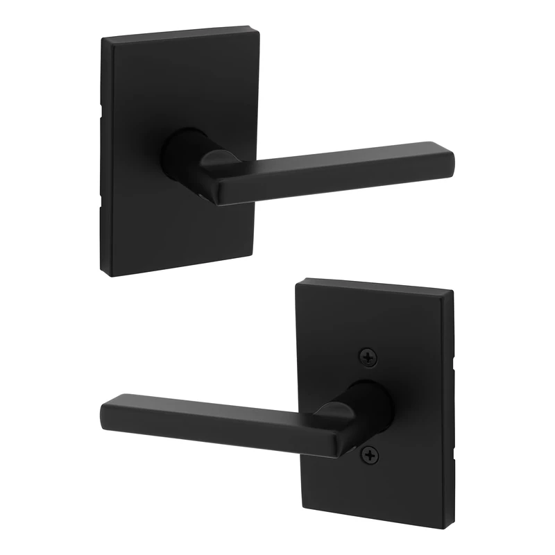 Kwikset Halifax, Door Handle Lever Passage Door for Hall and Closet with Microban, Rectangular Rose in Matte Black