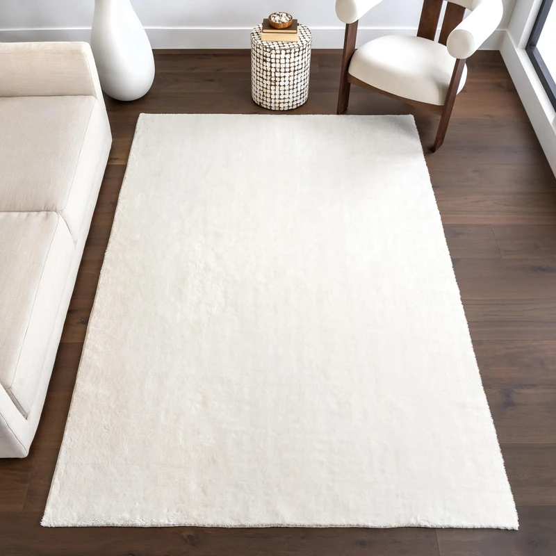 nuLOOM Loni Solid Machine Washable Shag Area Rug, 4' x 6', White - Image 1
