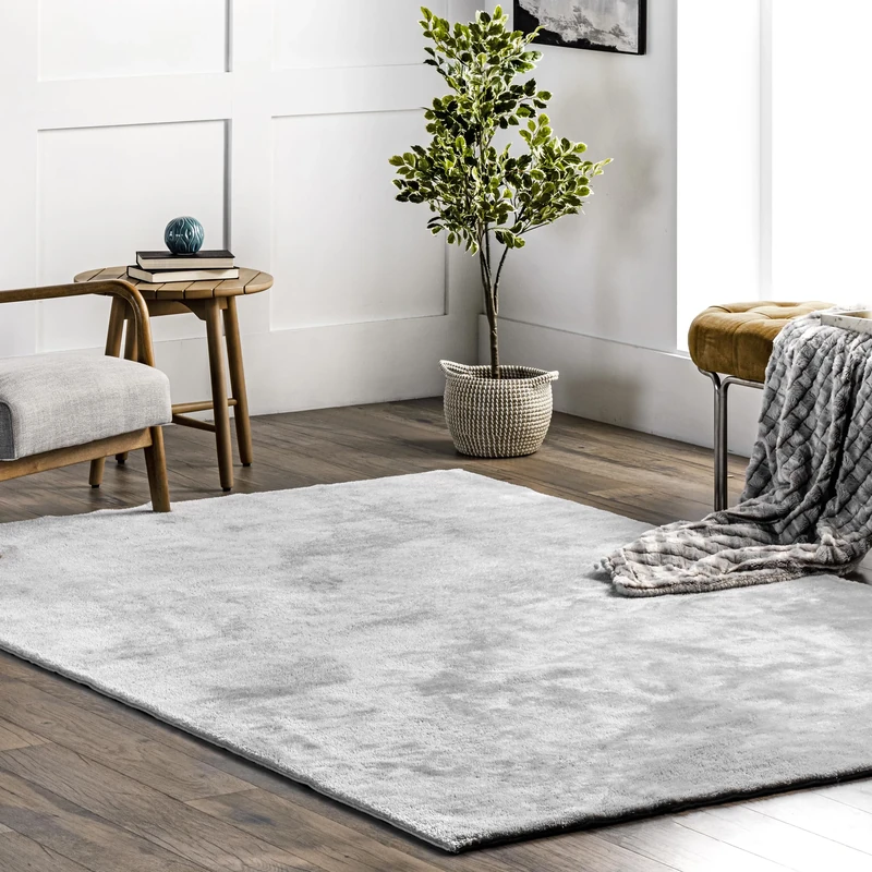 nuLOOM Loni Solid Machine Washable Shag Area Rug - 6x9 Machine Washable Shag Area Rug Transitional Light Grey/Ivory Rugs for Living Room Bedroom Dining Room Nursery
