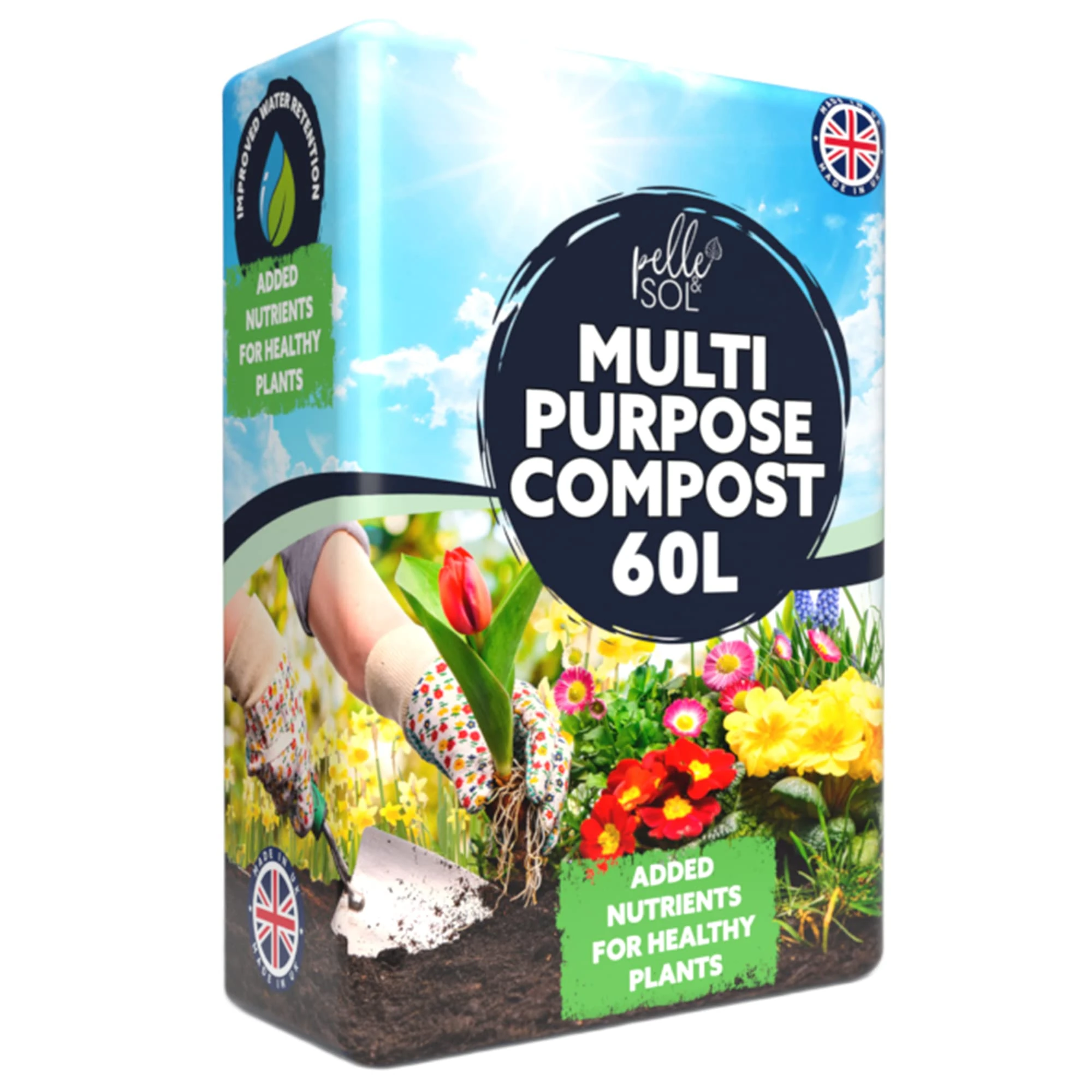 Pelle & Sol 60L Multi Purpose Compost - Compost for Outdoor Plants & Soil for Plants Indoors - Potting Soil for Pots Plants Outdoor - All Purpose Nutrient Rich Fertiliser, Houseplant Potting Mix