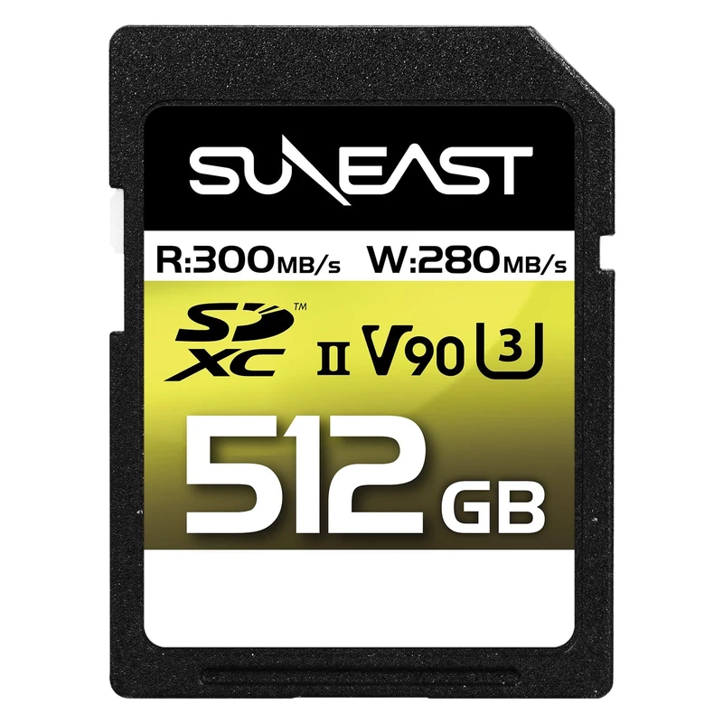 SUNEAST (Japan) 512GB ULTIMATE PRO V90 U3 C10 UHS-II SDXC Memory Card Read: 300MB/s Write: 290MB/s for 8K Video and High Speed Shooting with pSLC NAND
