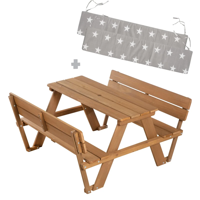 roba Children's Outdoor Furniture Set with Seat Cushions 2 Benches Solid Wood Weatherproof