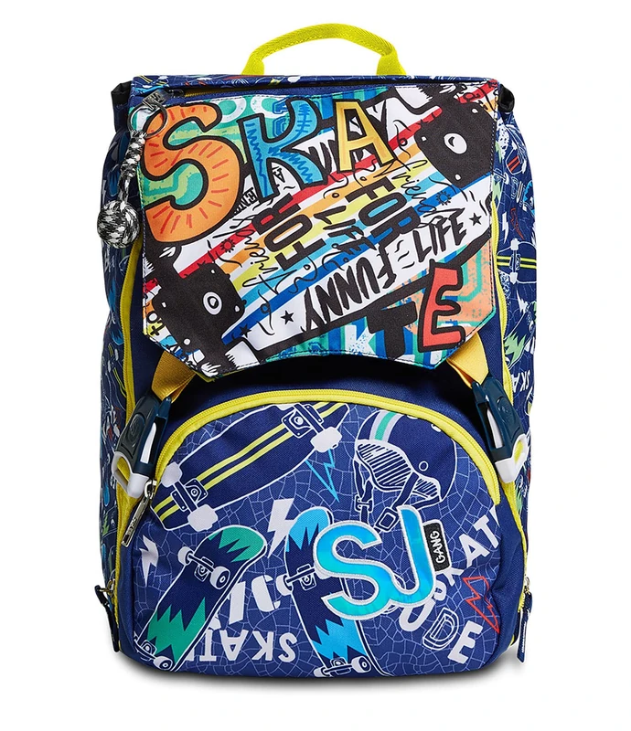 SJ GANG Backpack, Expandable Knapsack, for 1st Grade Kids - Girls&Boys, Large Capacity, For School, Sport & Free Time, with Flip-System Italian Design, multicolor/pattern