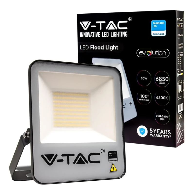 V-TAC SMD LED Floodlight Chip Samsung 50 W 137 Lm/W Cool White Black