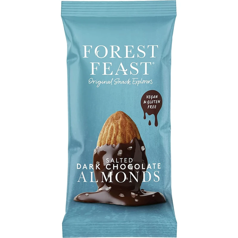 FOREST FEAST Salted Dark Chocolate Almonds 12 x 40g – Real Belgian Chocolate Coated Almonds, Gluten-Free, High Protein, Vegan Snack Packs