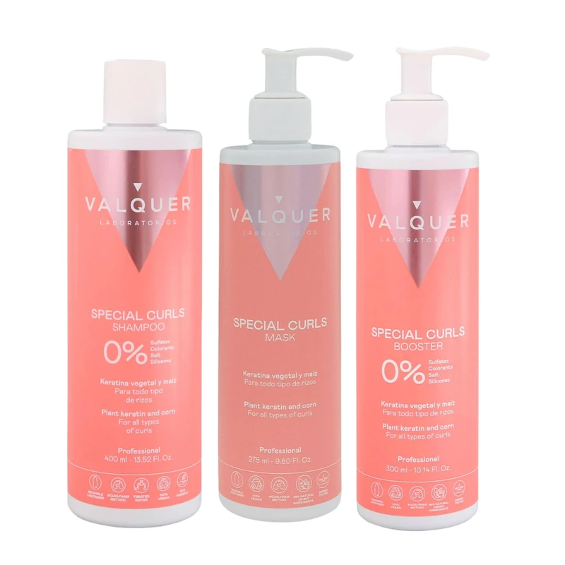 VALQUER Curly Hair Care Pack | Includes Shampoo 400ml, Mask 275ml & Curl Booster 300ml | Curly Method Approved | Defines & Hydrates Curls with Plant-Based Keratin & Corn Extract | Vegan - Image 1