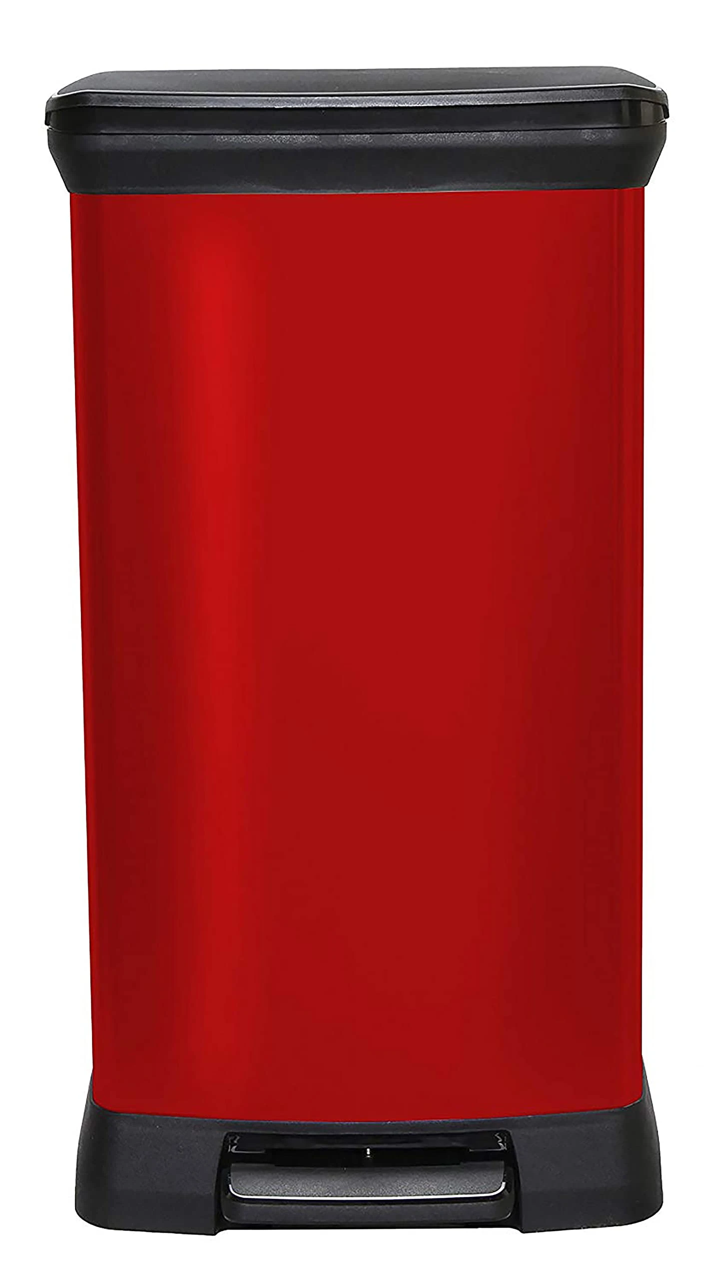 CURVER Metal Effect 70% Recycled Kitchen Pedal Touch Deco Bin 50 Litres - Red