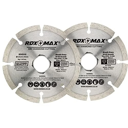 RDXMAX ® 115mm Diamond Cutting Discs for Angle Grinder-Super Thin Fast,Clean Cut on Porcelain,Granite,Marble,Concrete,Tiles,Stones,Bricks & Ceramics-4.5" Wheel -Size (115 x 2.2 mm Dry Cutting)