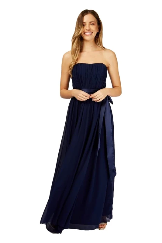 Little Mistress Women's Tie Waist Bridesmaid Maxi Dress, Navy Blue, 8 UK