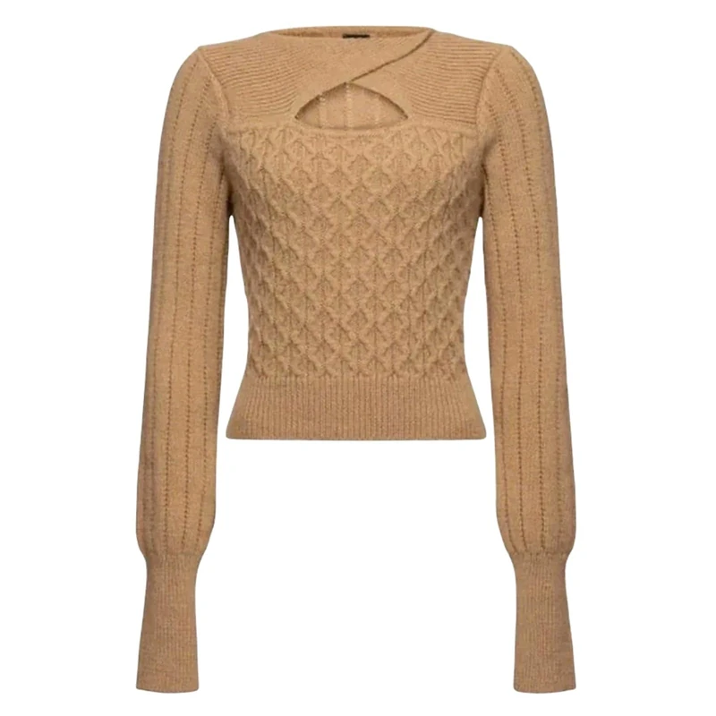 Pinko Women's Knitted Loafer Wave Garzato Nuring Tunic, C98_Beige Tannin, S