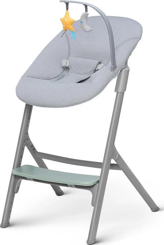 Kinderkraft Livy with CALMEE 4-in-1 High Chair & Bouncer, from Birth to 110 kg, Adjustable Seat & Footrest, 5-Point Harness, Tray with Silicone Mat, Oak Wood Design, Green