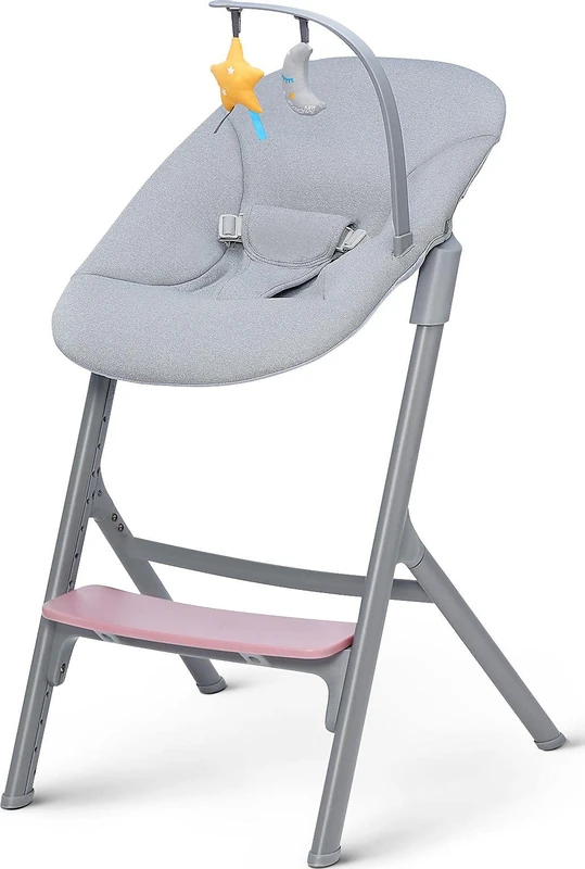 Kinderkraft Livy with CALMEE 4-in-1 High Chair & Bouncer, from Birth to 110 kg, Adjustable Seat & Footrest, 5-Point Harness, Tray with Silicone Mat, Oak Wood Design, Pink - Image 1