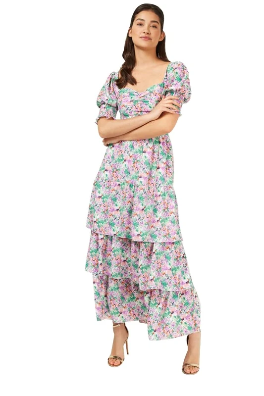 Little Mistress Women's Nicola Floral Print Frill Maxi Dress, Size 8 UK, Multicolour