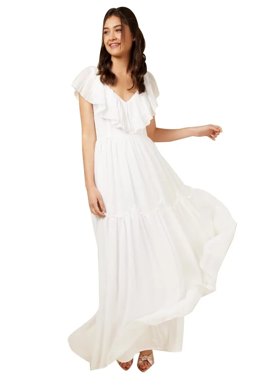 Little Mistress Women's Jaime Bridal Ivory Frill Maxi Dress, Size 10 UK, White