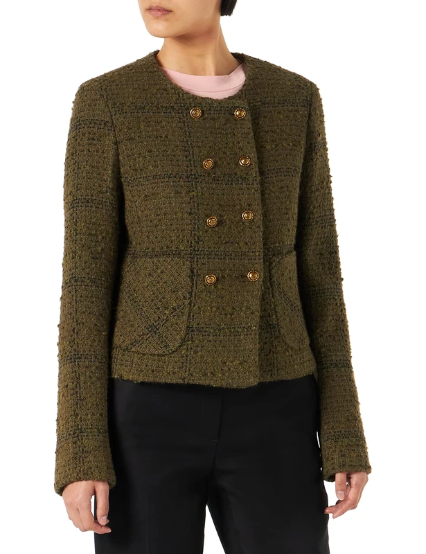 Pinko Women's Ermanna Boucle Check Jacket, Sd1_Green/Black, UK 8