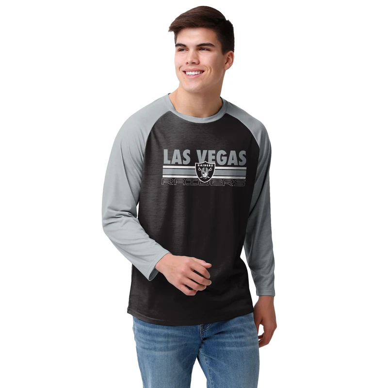 FOCO Men's NFL Team Logo Raglan T-Shirt, Colorblock Wordmark, X-Large