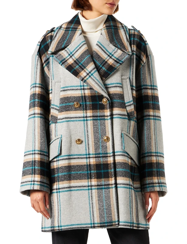 Pinko Women's Cassandra Caban Double Dis. Ch, Mgo_MUL.Grey/Teal, UK 8