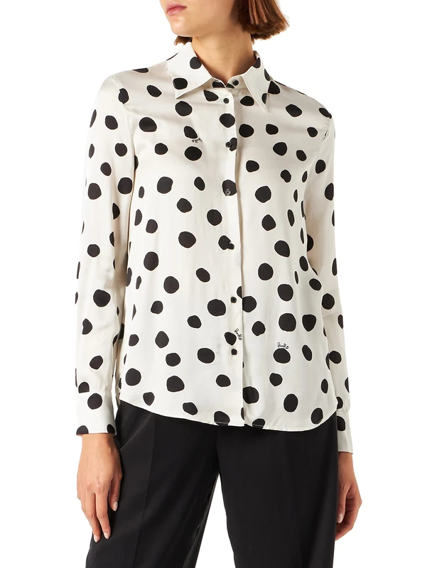 Pinko Women's SMORZARE 36 Camicia Satin ST. Blouse, ZZ1_Bianco/Nero, 46N