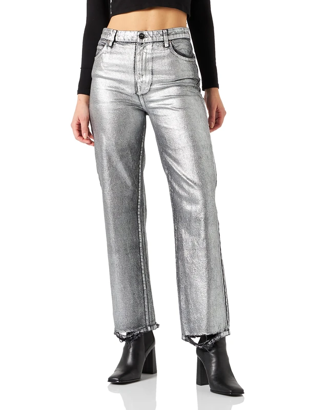 Pinko SVEVA 8 Straight PJ781 Denim B Jeans, ZI1_Black/Silver, 26 Women