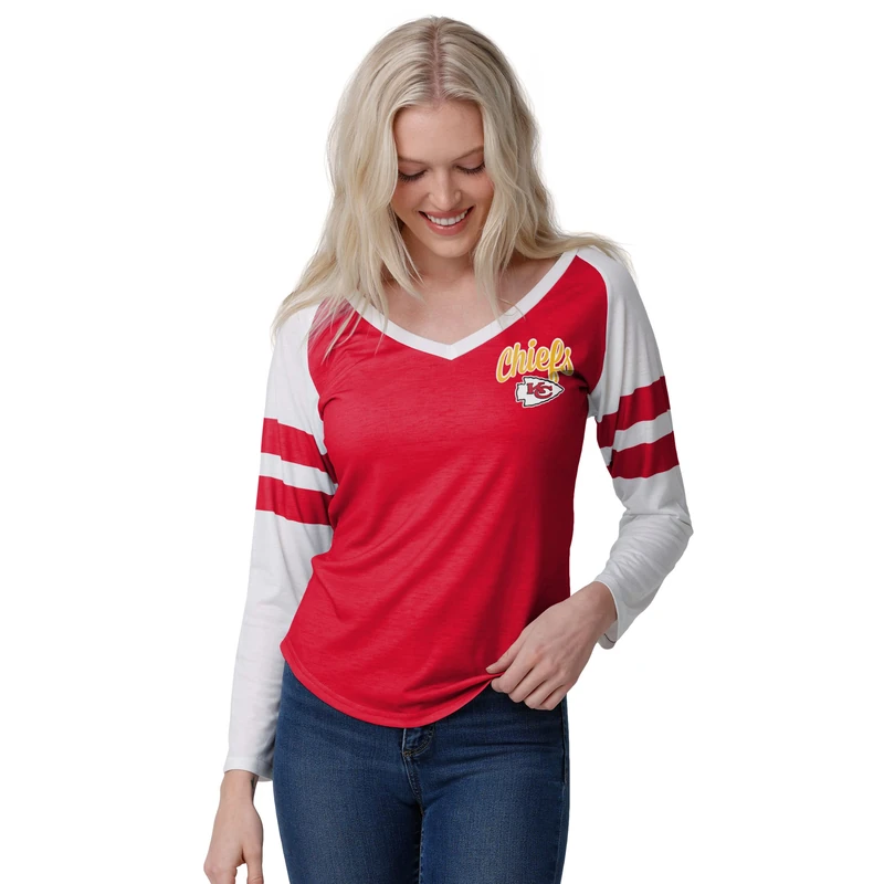 FOCO Women's NFL Team Logo Ladies Fashion Raglan Top Shirt, Script Wordmark, Medium - Image 1